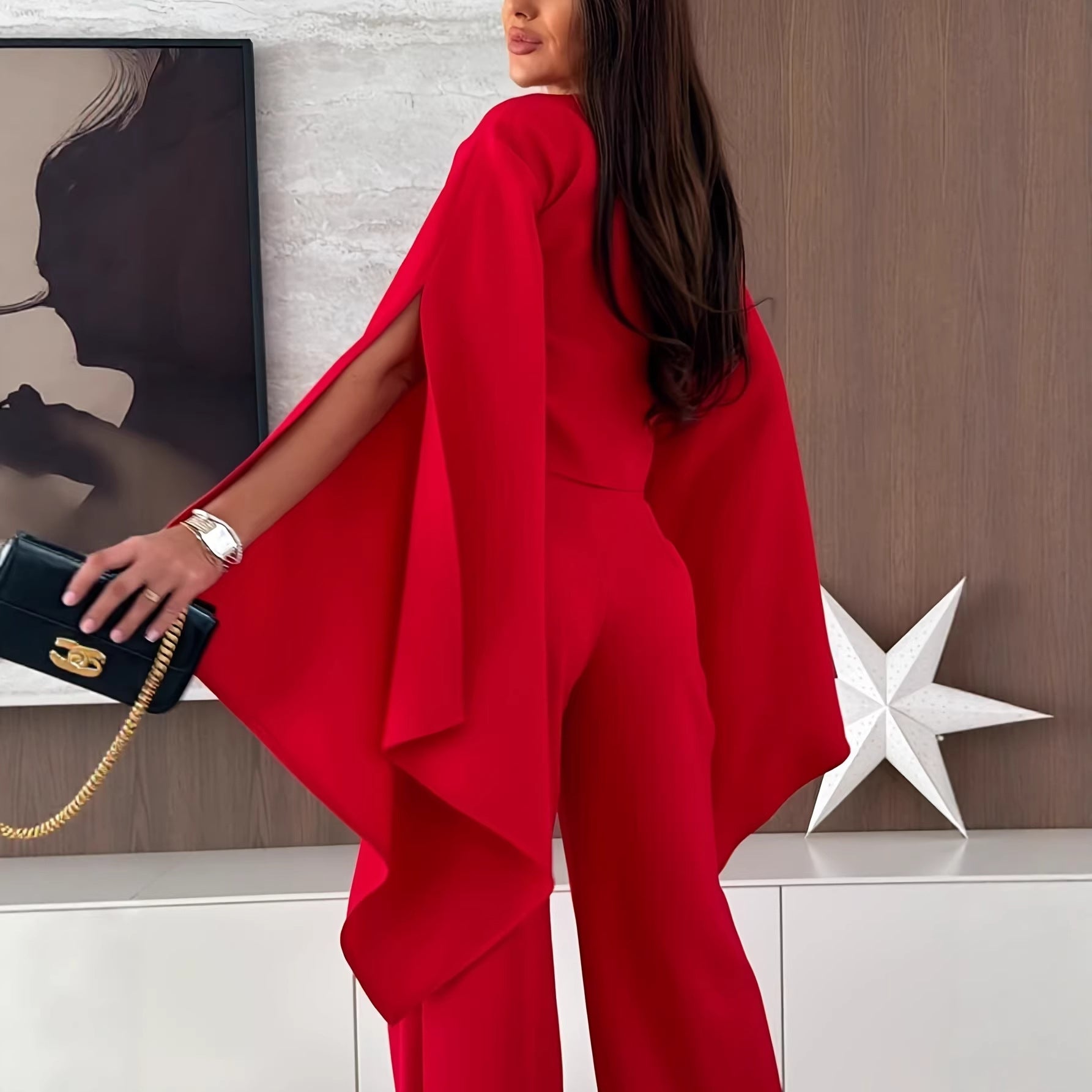 Womens Solid Color Casual Flare Sleeve T Shirt Single Piece Set