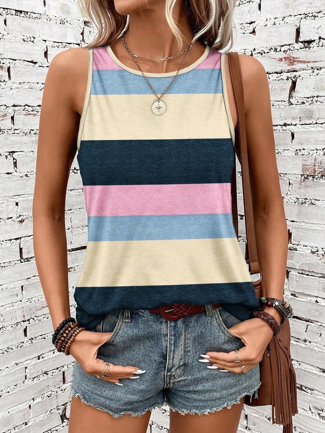 Women's Geometric Striped Garden Collar Vest