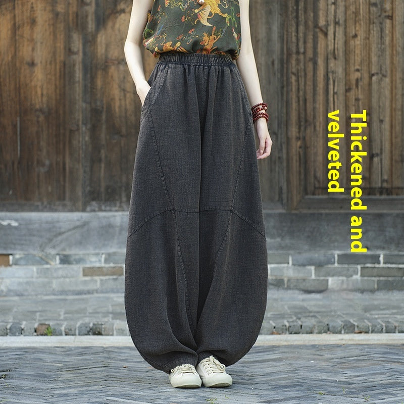 Artistic Retro Cotton And Linen Women's Distressed Loose Casual Pants