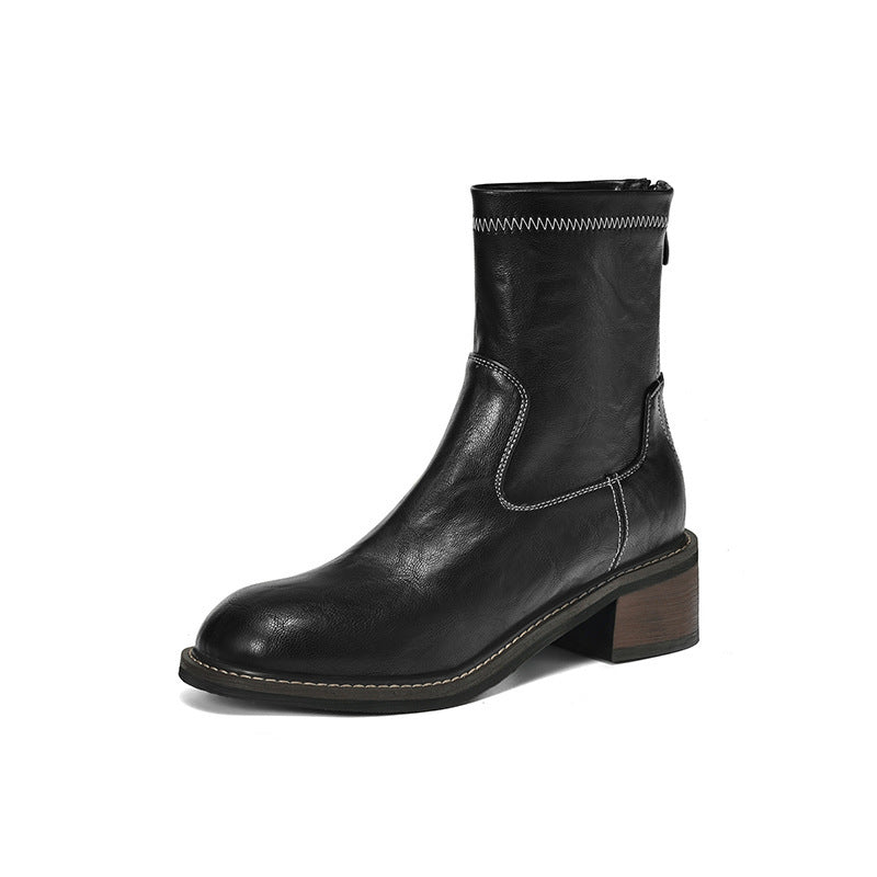 Women's Simple And Casual Mid-heel Martin Boots