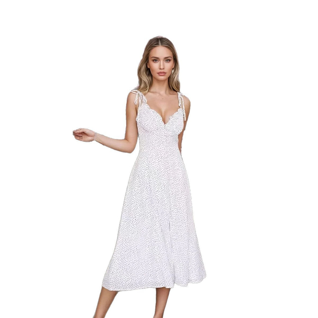 European And American Sexy Exposed Back Fashion Polka-dot Long Dress Sling Dress