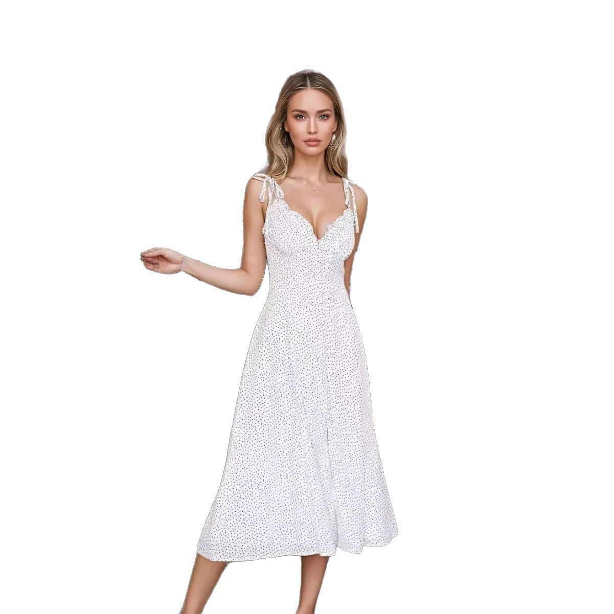 European And American Sexy Exposed Back Fashion Polka-dot Long Dress Sling Dress