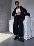 Casual Sports Suit Cardigan Wide Leg Sweatpants For Women
