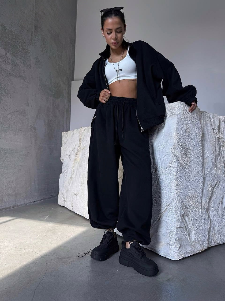 Casual Sports Suit Cardigan Wide Leg Sweatpants For Women