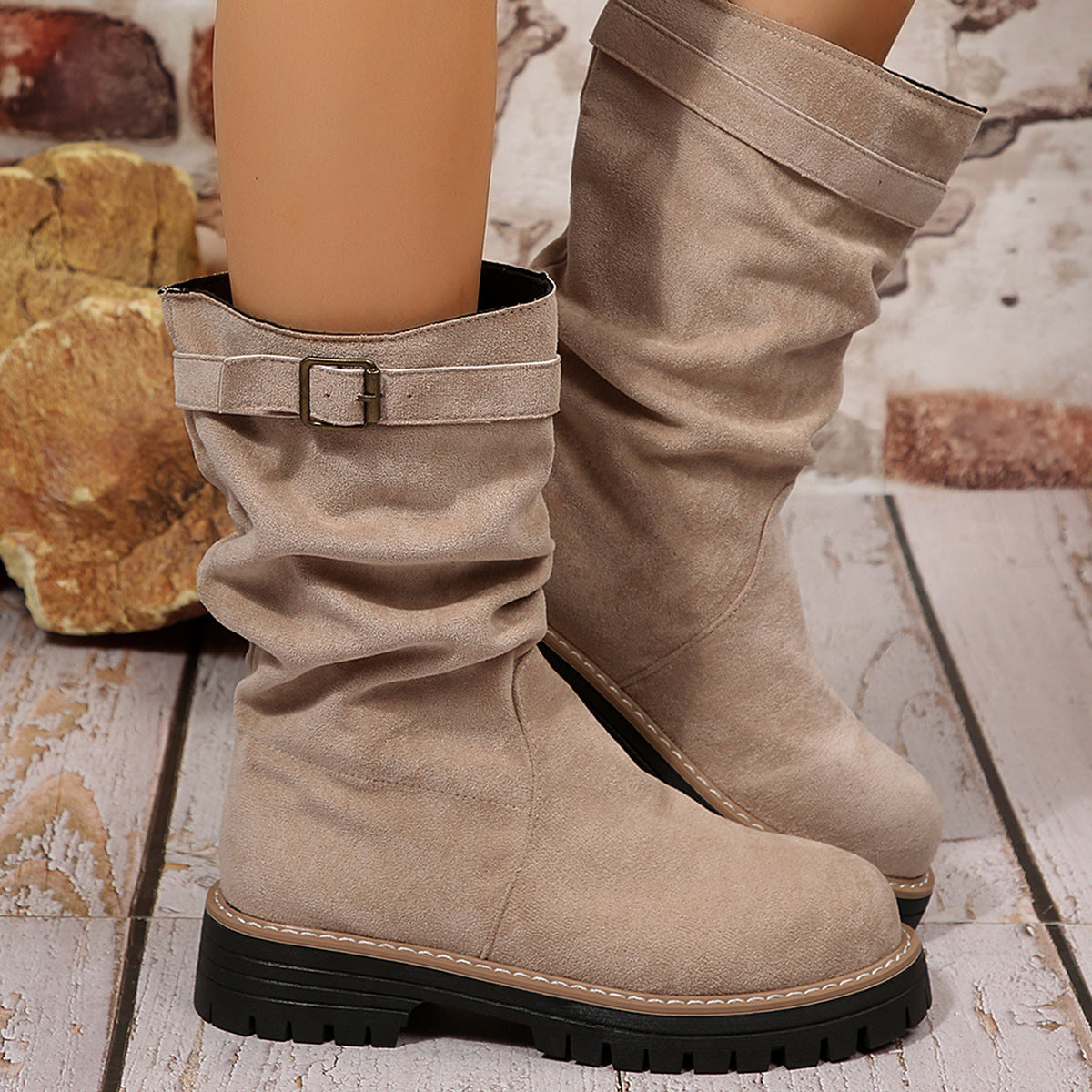 Womens Retro Mid-Calf Riding Boots