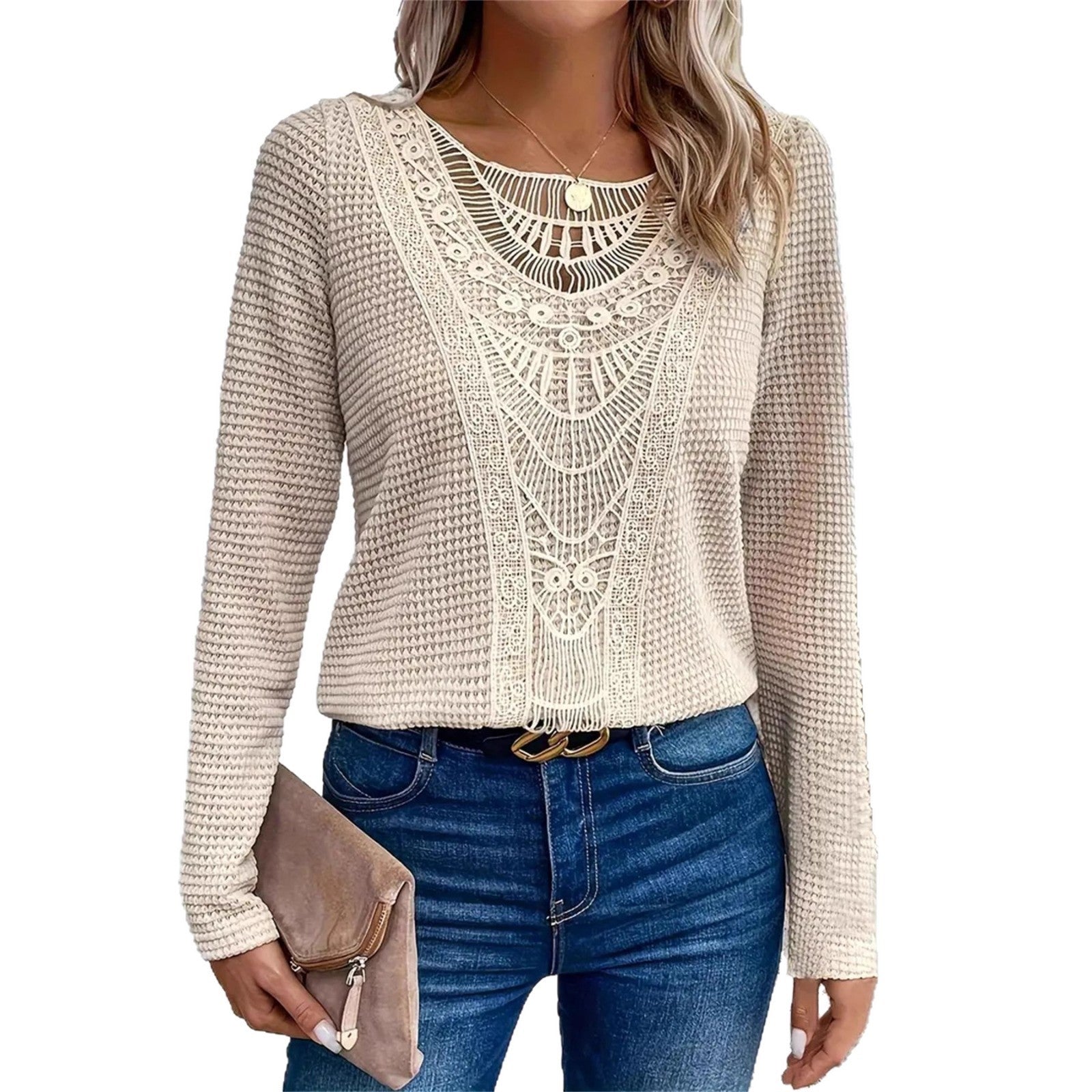 Ladies' Fashion Solid Color Lace Long Top