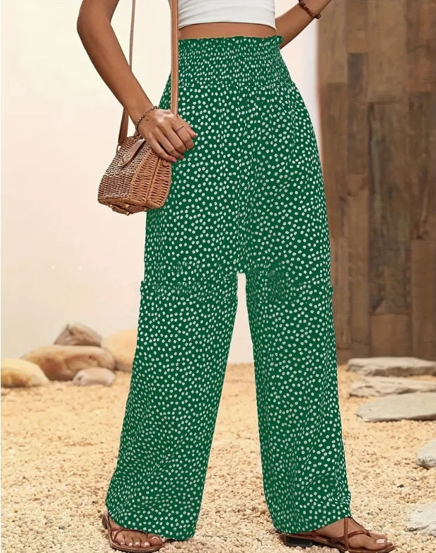 Polka-dot Loose-fitting High Waist Tight Waist Straight-leg Trousers