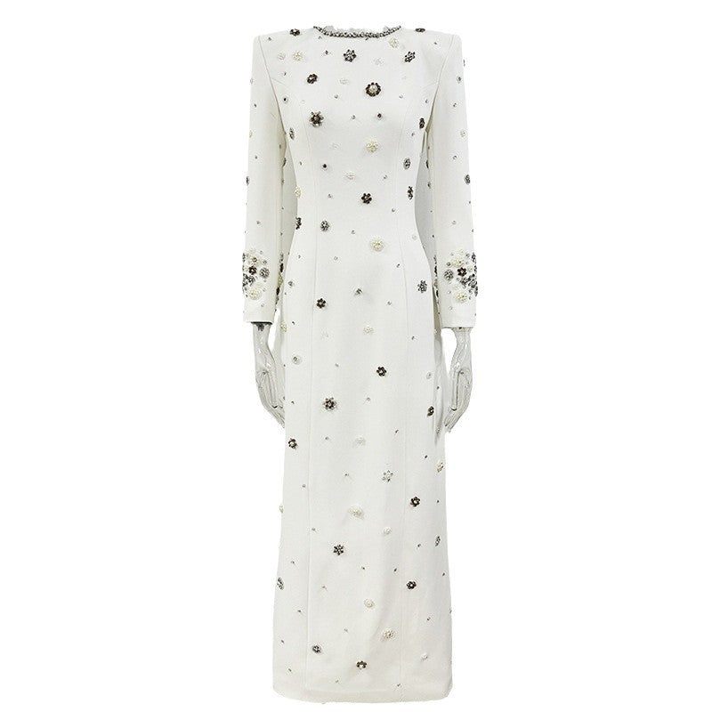 Heavy-duty Beaded And Diamond-embellished Slim-fit Maxi Dress