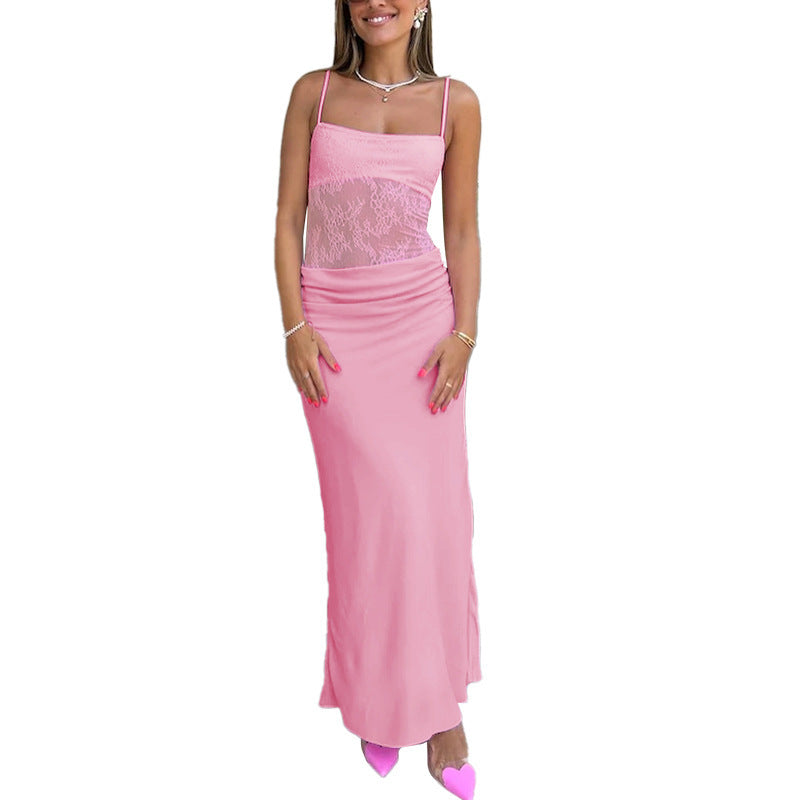 New Temperament Camisole Lace Hollow Backless Slim Fit Dress Women