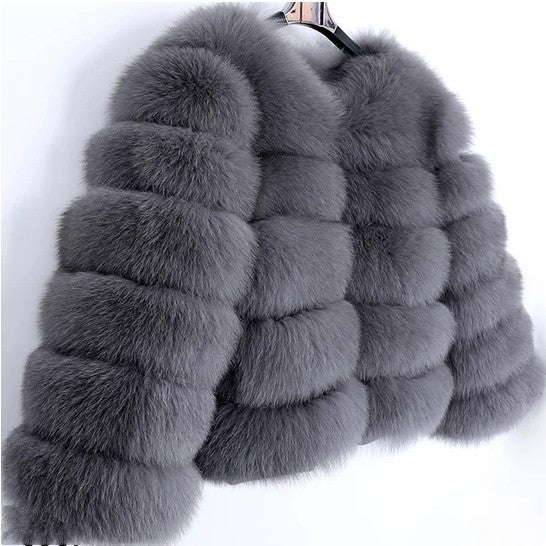 Faux Fox-fur Patchwork Thickened Warm Fur Coat