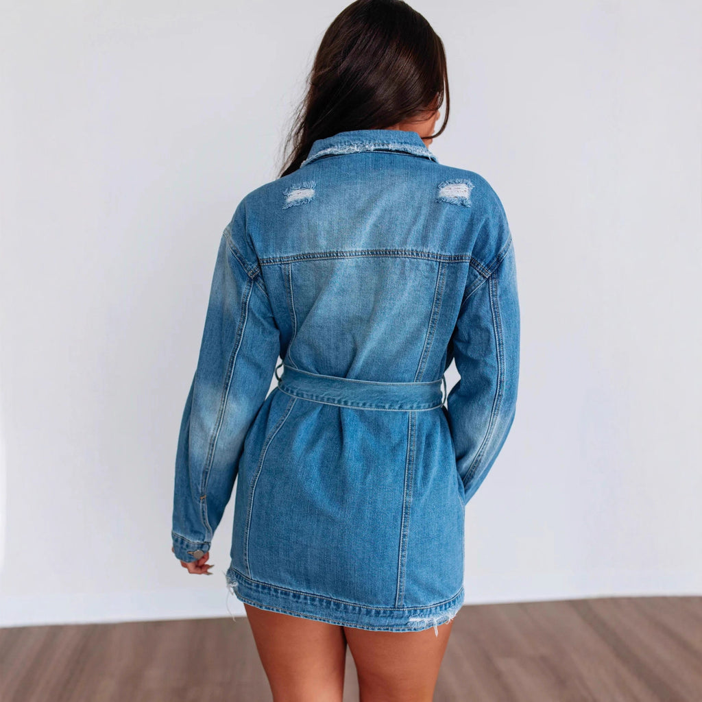 Womens Retro Street-Style Loose Ripped Denim Jacket