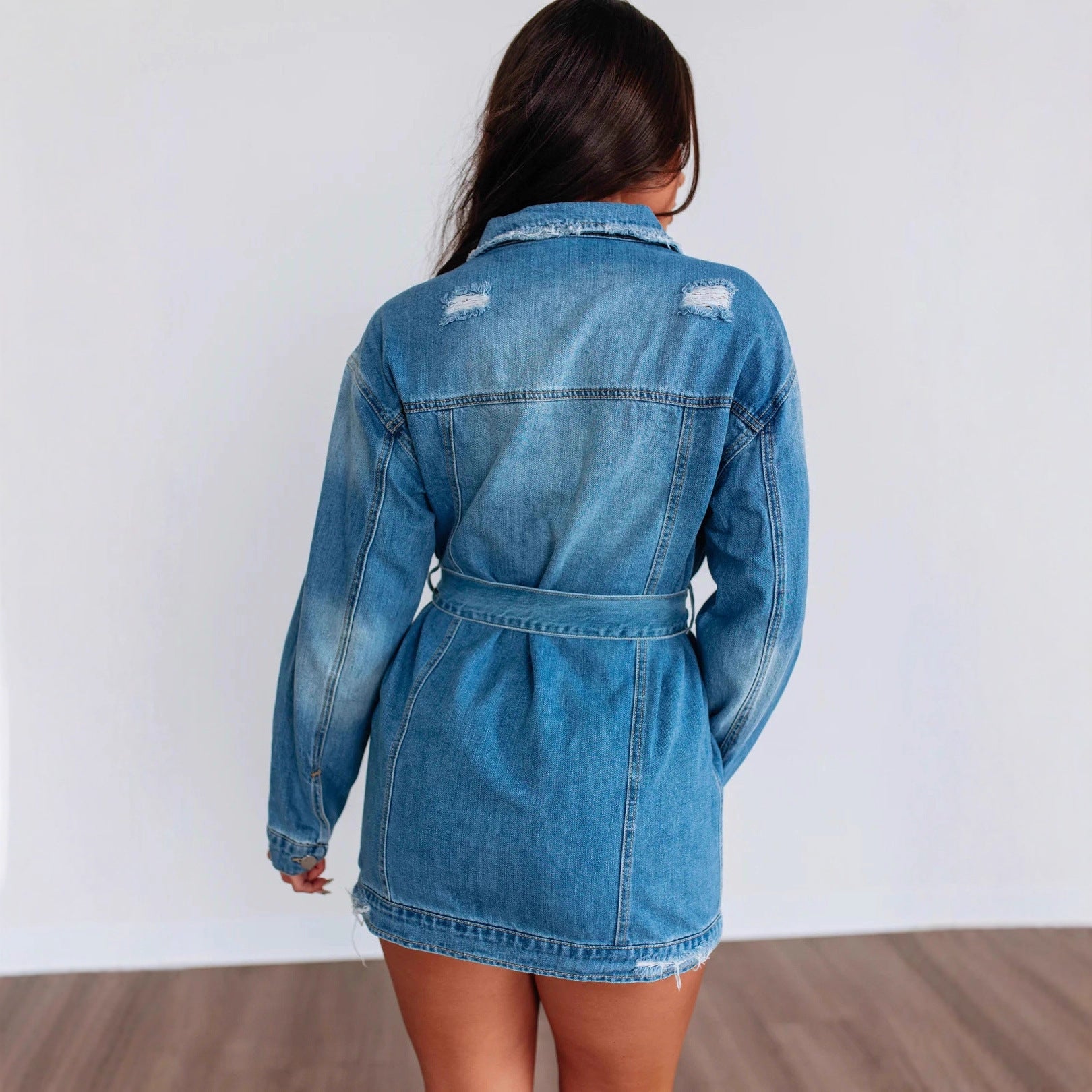 Womens Retro Street-Style Loose Ripped Denim Jacket