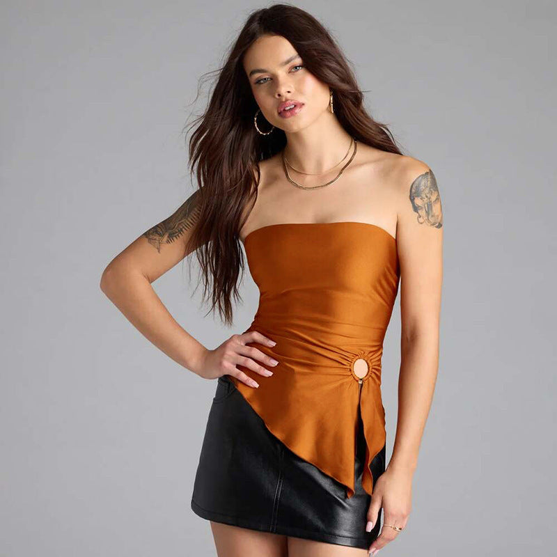 Women's Strapless Buckle Beveled Tight Top