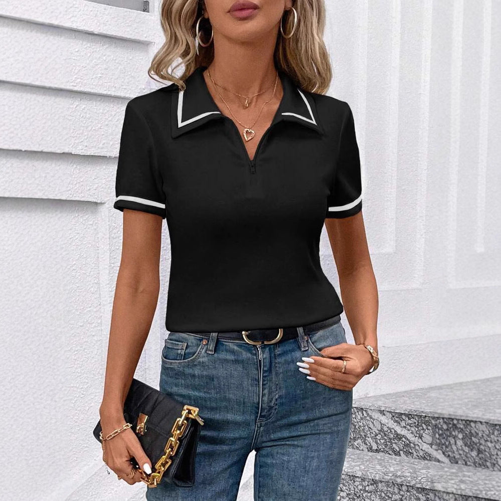 V-neck Solid-color Short-sleeve Casual T-shirt