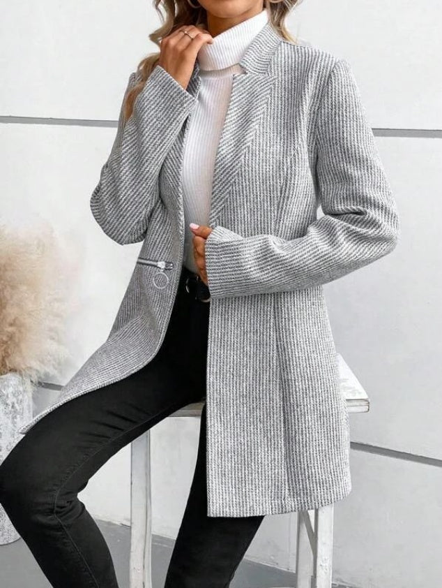 Vertical Patterned Women's Woolen Coat Casual Coat