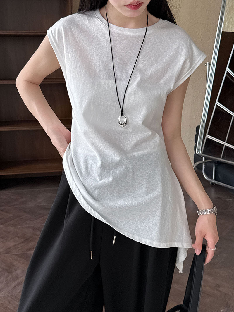 Simple Lace Short Sleeve Women's Waist Irregular Hem T-shirt