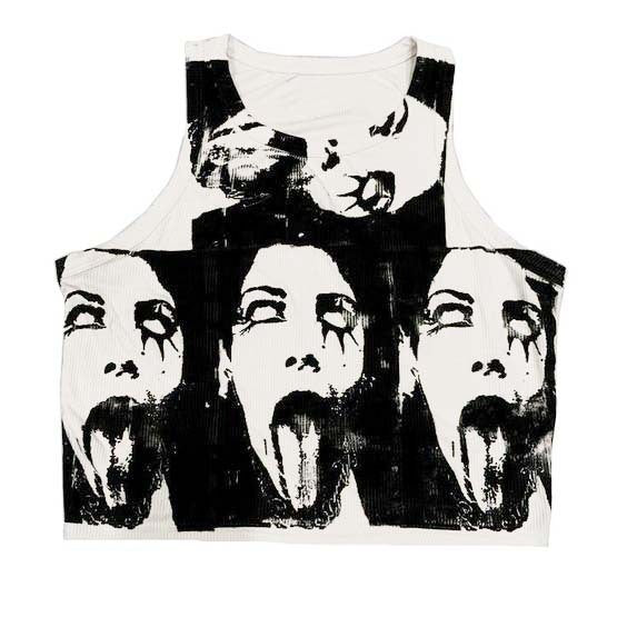 Dark Sleeveless Round Neck Pattern Printed Bare Midriff Slim Fit Women's Vest