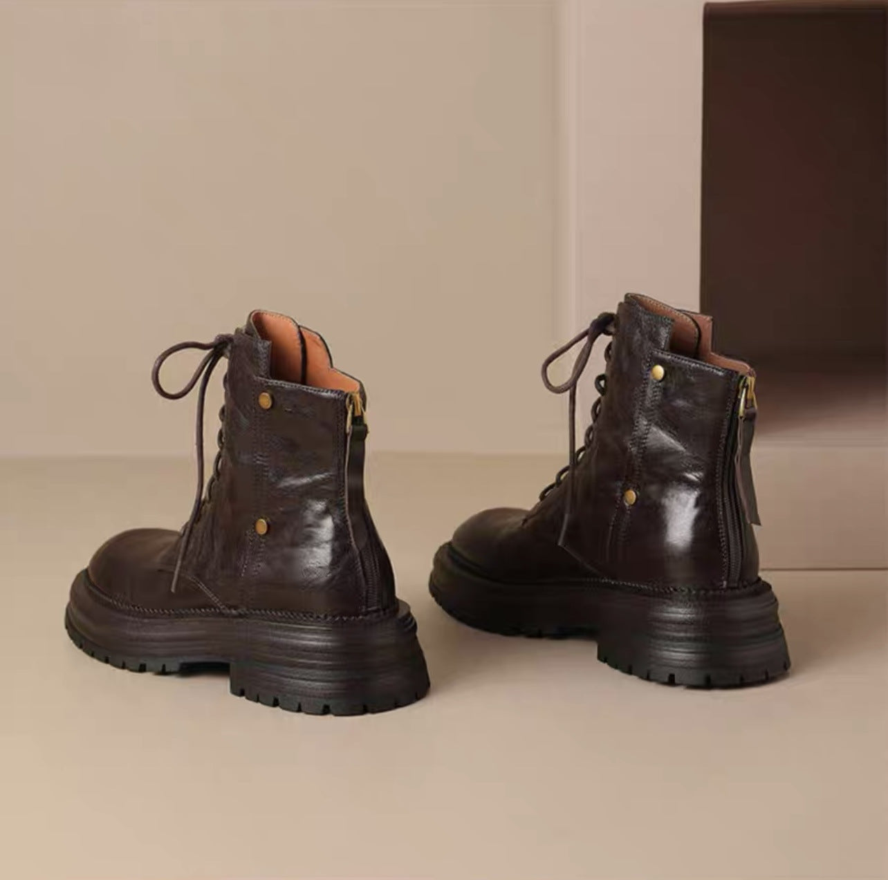 Chunky-Soled Lace-Up Ankle Boots