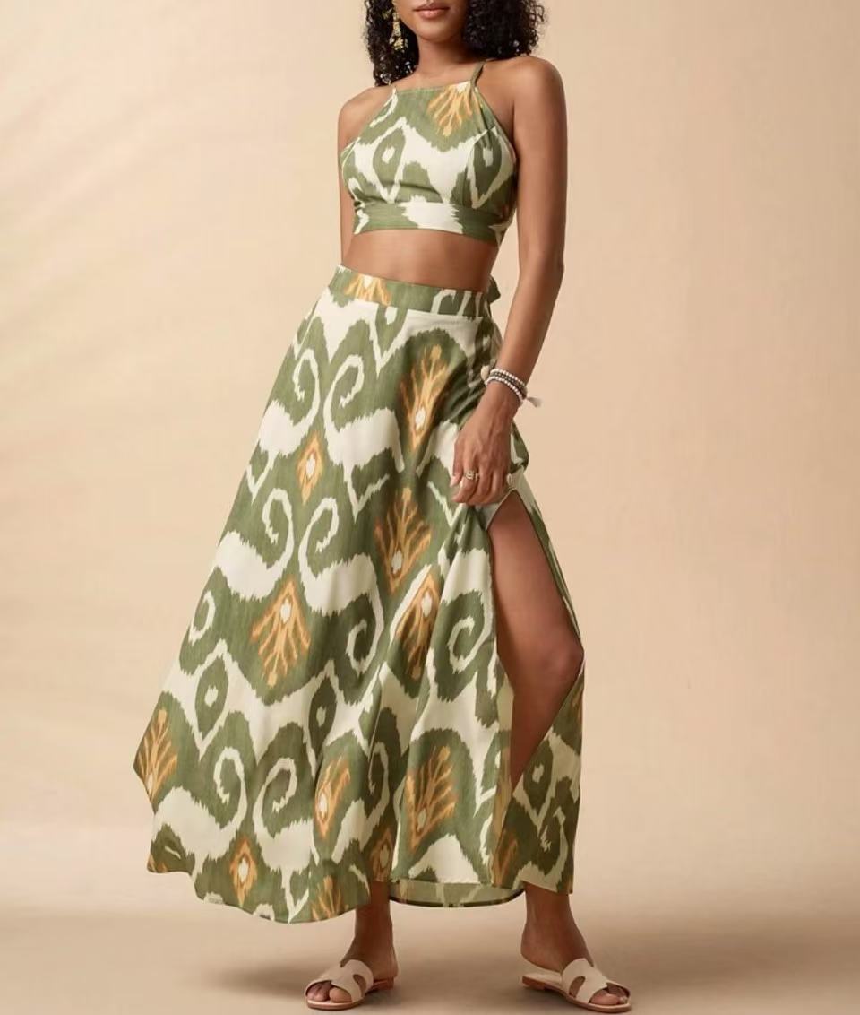 Holiday Floral Print Elegant Two-piece Set Overall Dress Set