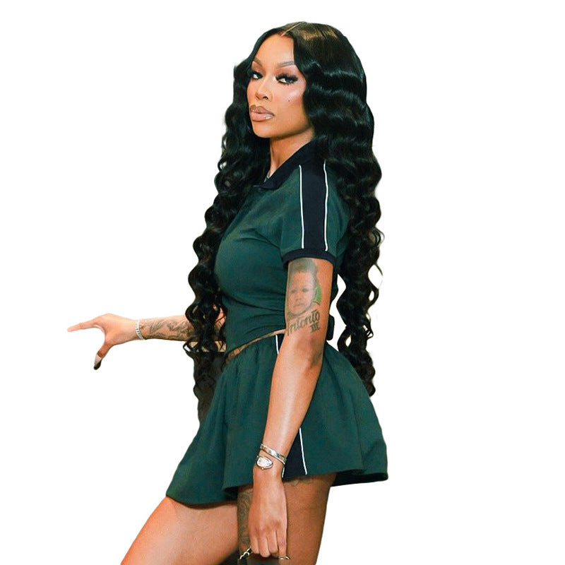 Lapel Collar Shirt And Low-Waist Short Skirt Set