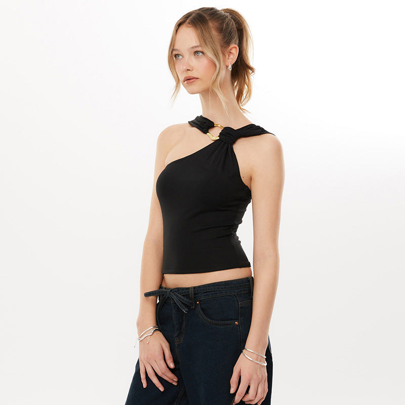 Irregular Collar Metal Decorative Top For Women