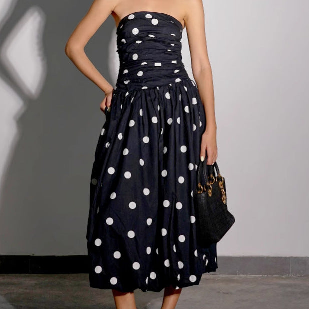 Summer Polka-Dot Tube Top High-Waist Dress