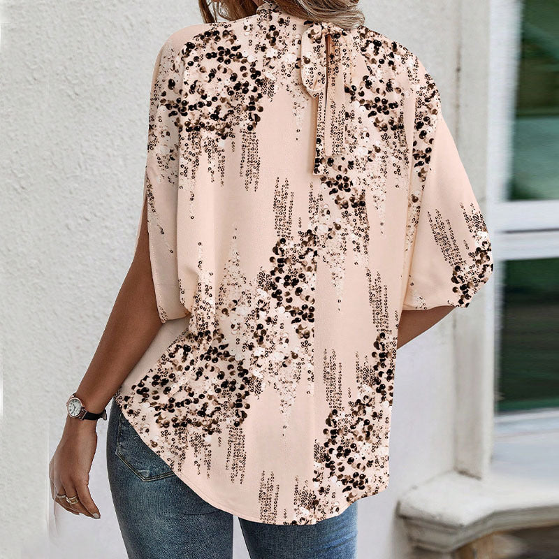 Vacation Style Floral Pullover Women's Half Sleeve Top