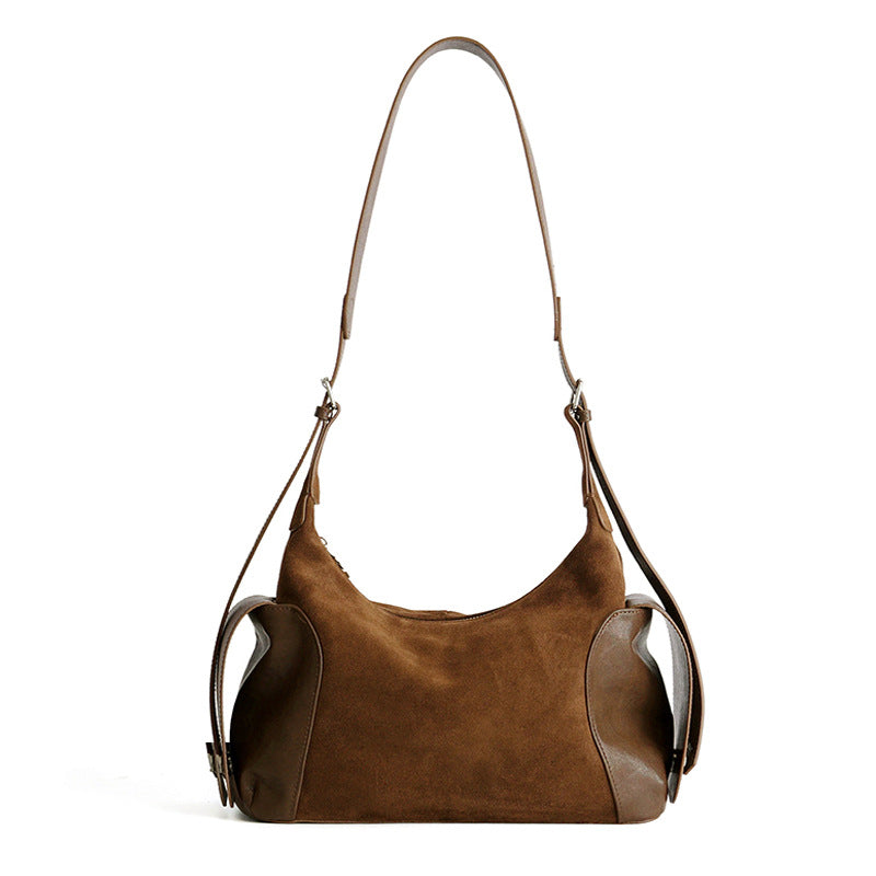 Vintage Boston Bag With Frosted Cowhide And Large Capacity Shoulder Bag