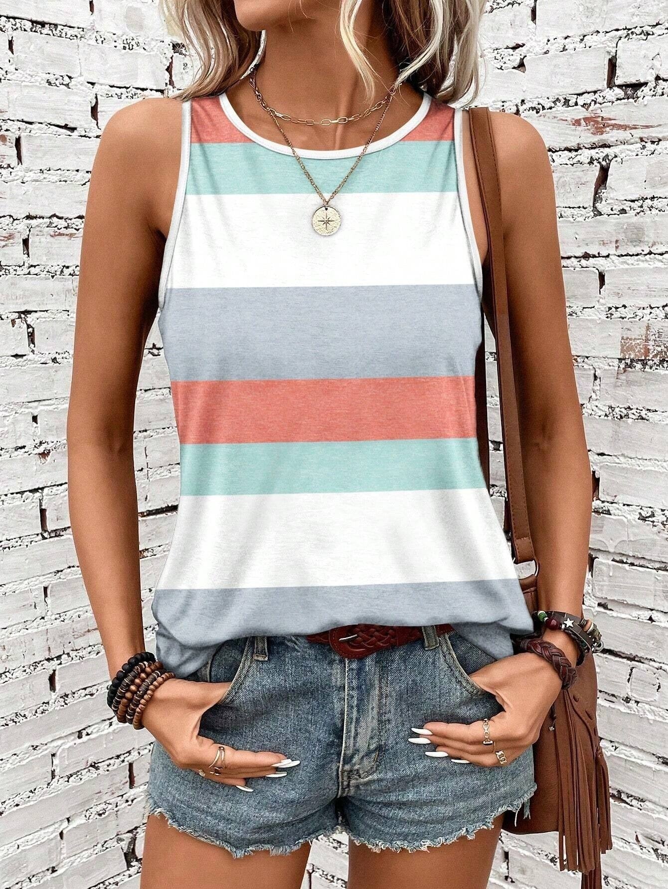 Women's Geometric Striped Garden Collar Vest