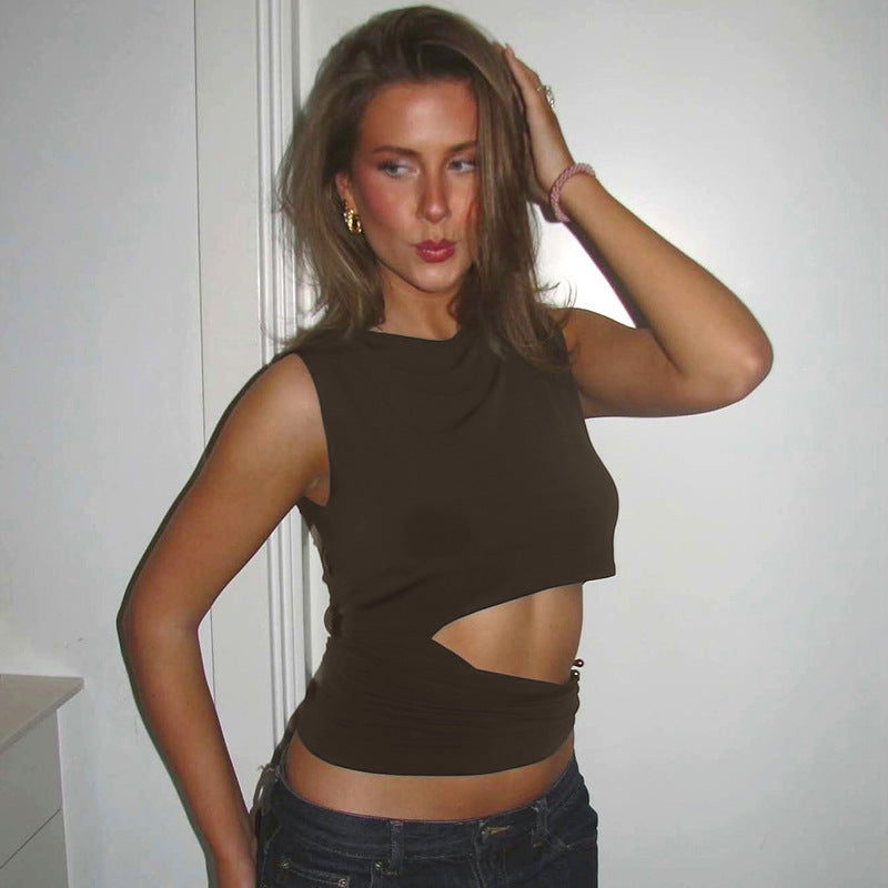 Women's Sleeveless Round Neck Hollow-out Top