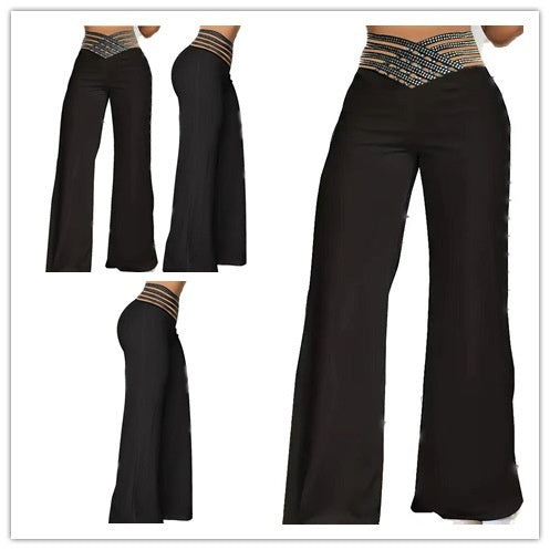 Women's Hollow-out Waistband Flared Pants High Waist Commuting Casual