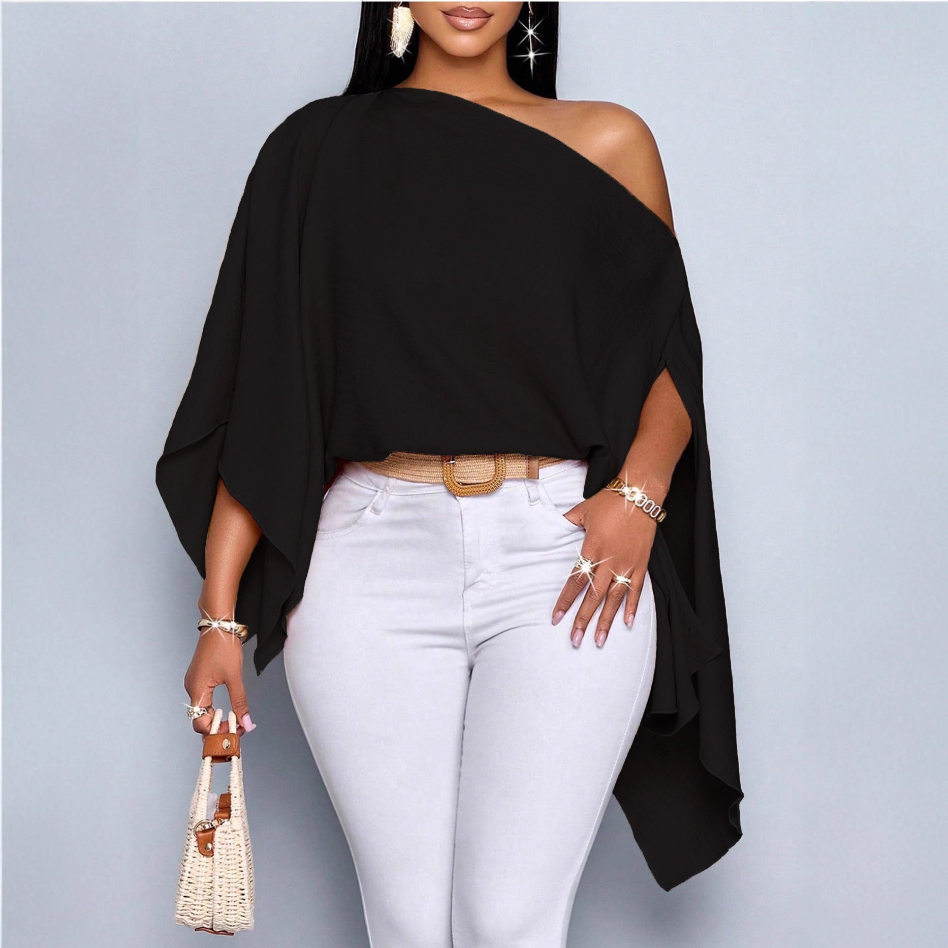 Womens European And American-style Loose-fitting Batwing-sleeve