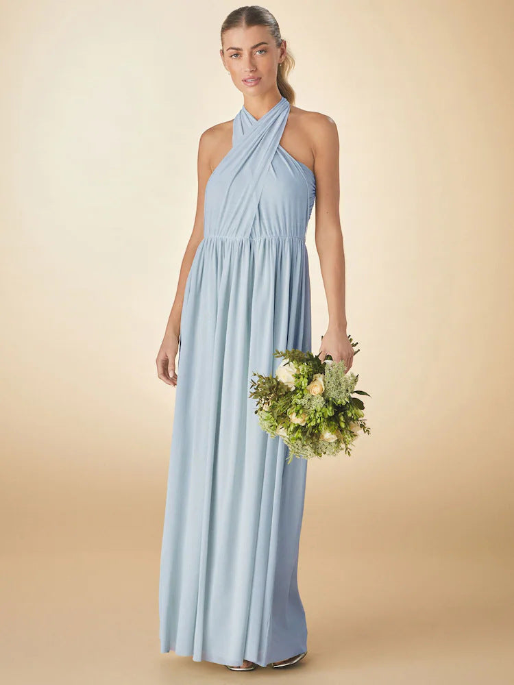 Pleated Solid-Colored Strap Three-Way Dress