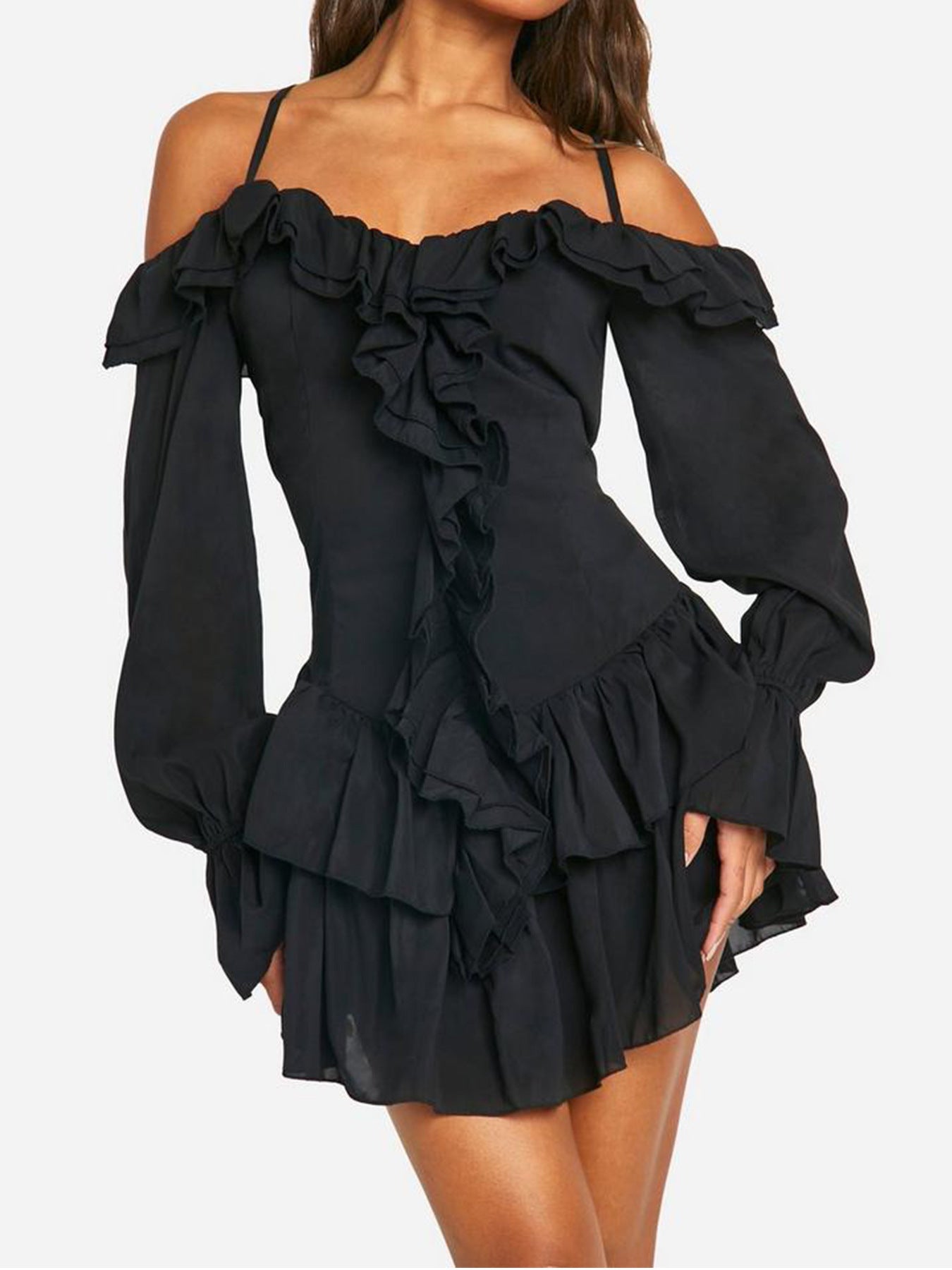 European And American Fashion Ruffles Halter Dress