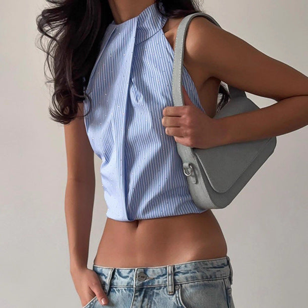 Jacquard Halter Backless Striped Camisole