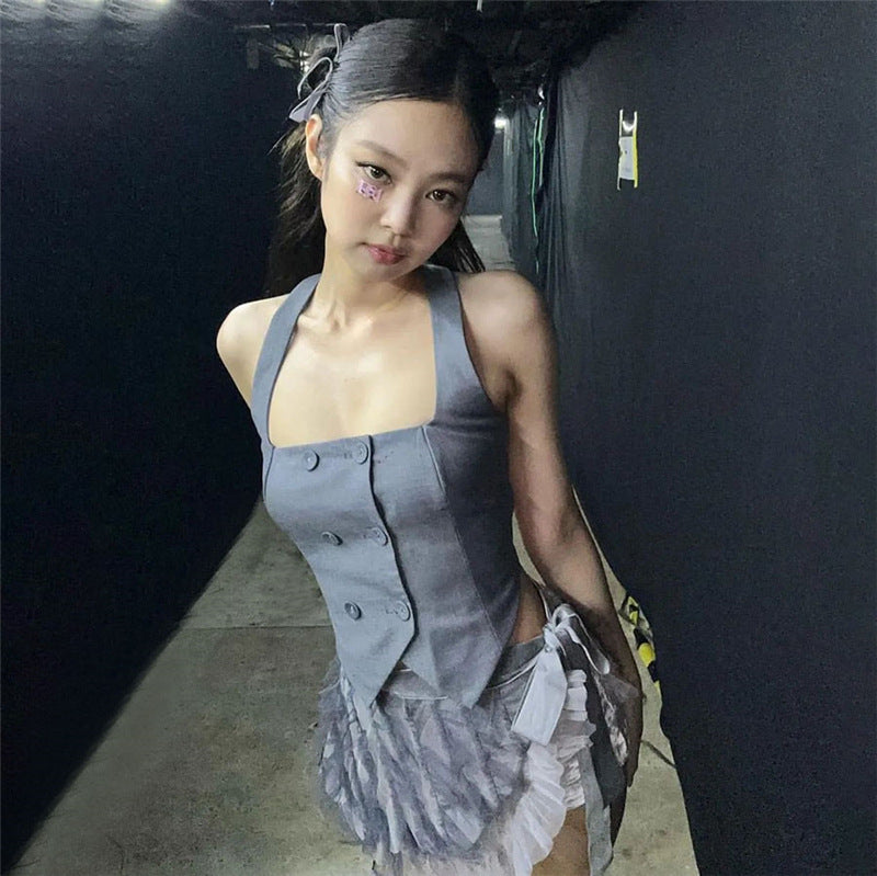 European And American Style Solid Color Slim Street Fashion Halter Sexy Backless Underwaist Women