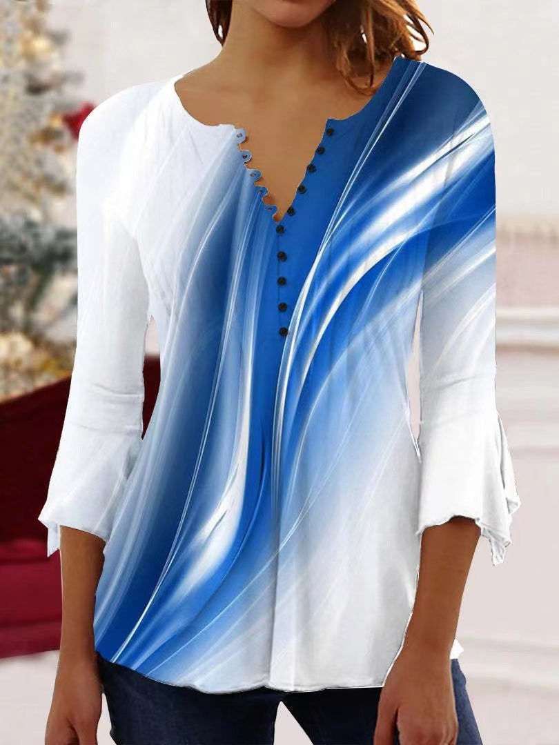 V-neck Slim-fit Printed Top Women