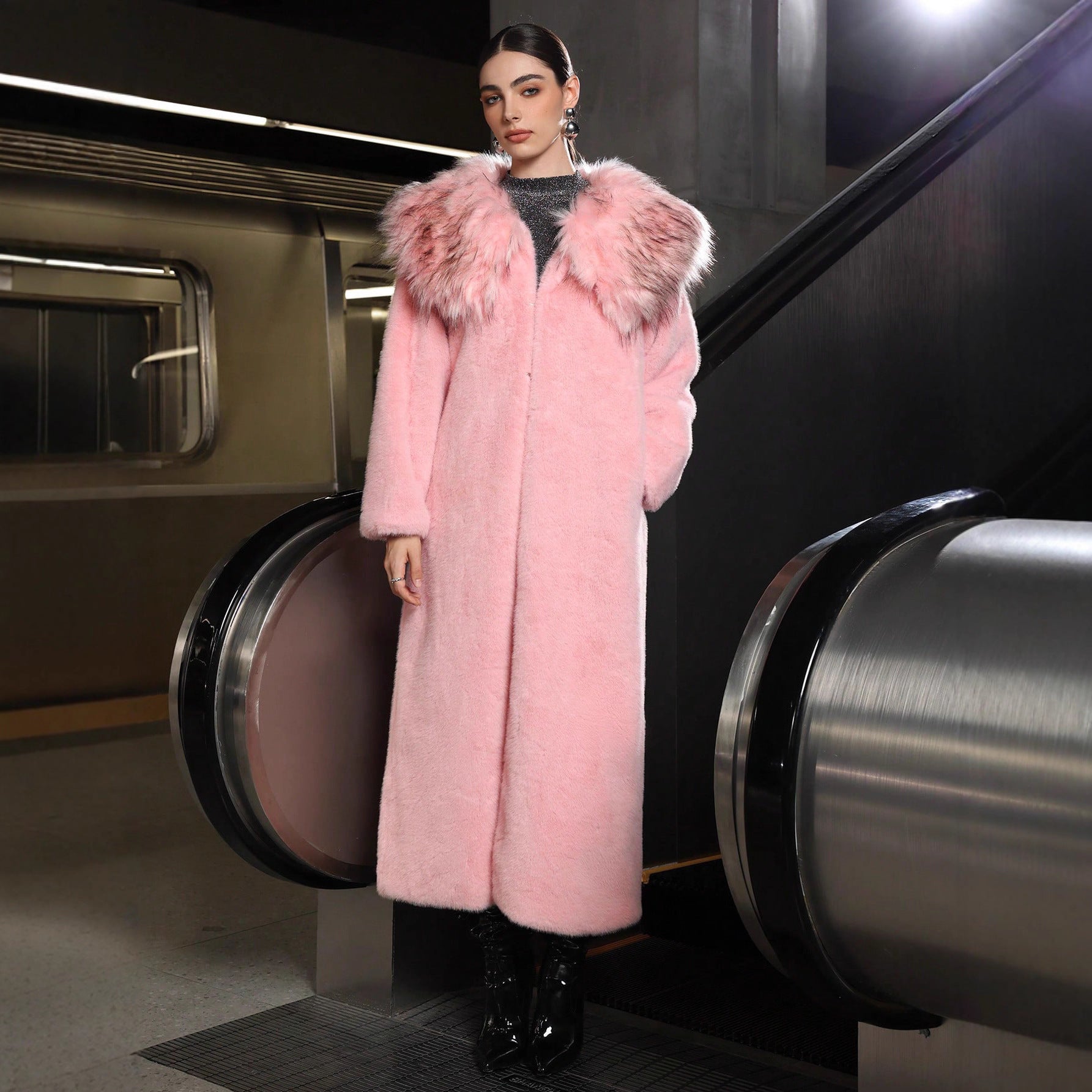 Long Sleeve Fur Plush Thermal Long Coat