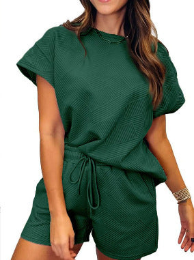 Solid Color Round Neck Short Sleeves Top Shorts Suit