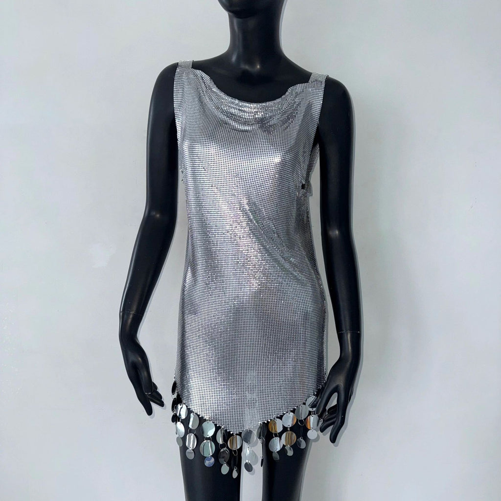 Sequins Dress Metal Stitching Vest Split