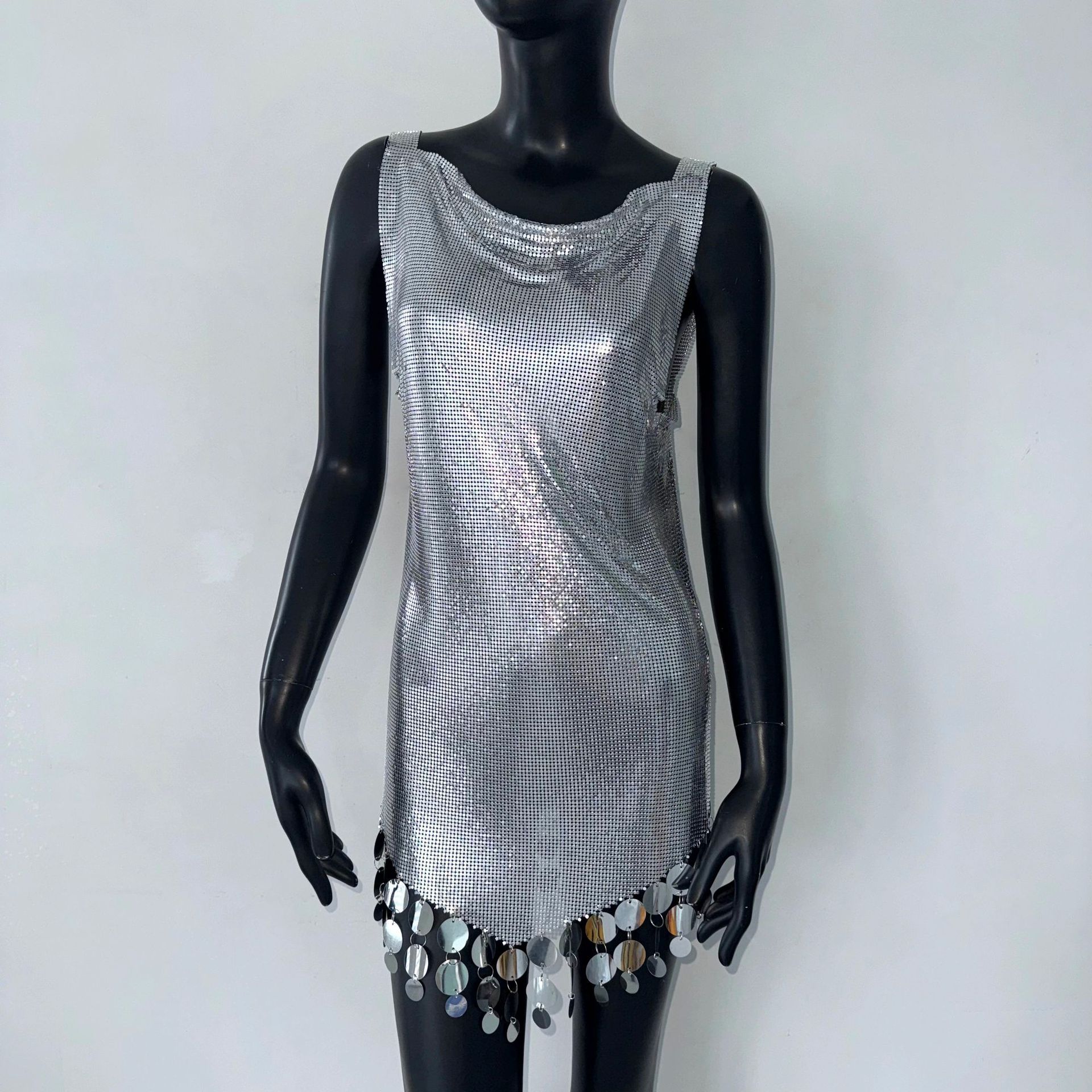 Sequins Dress Metal Stitching Vest Split