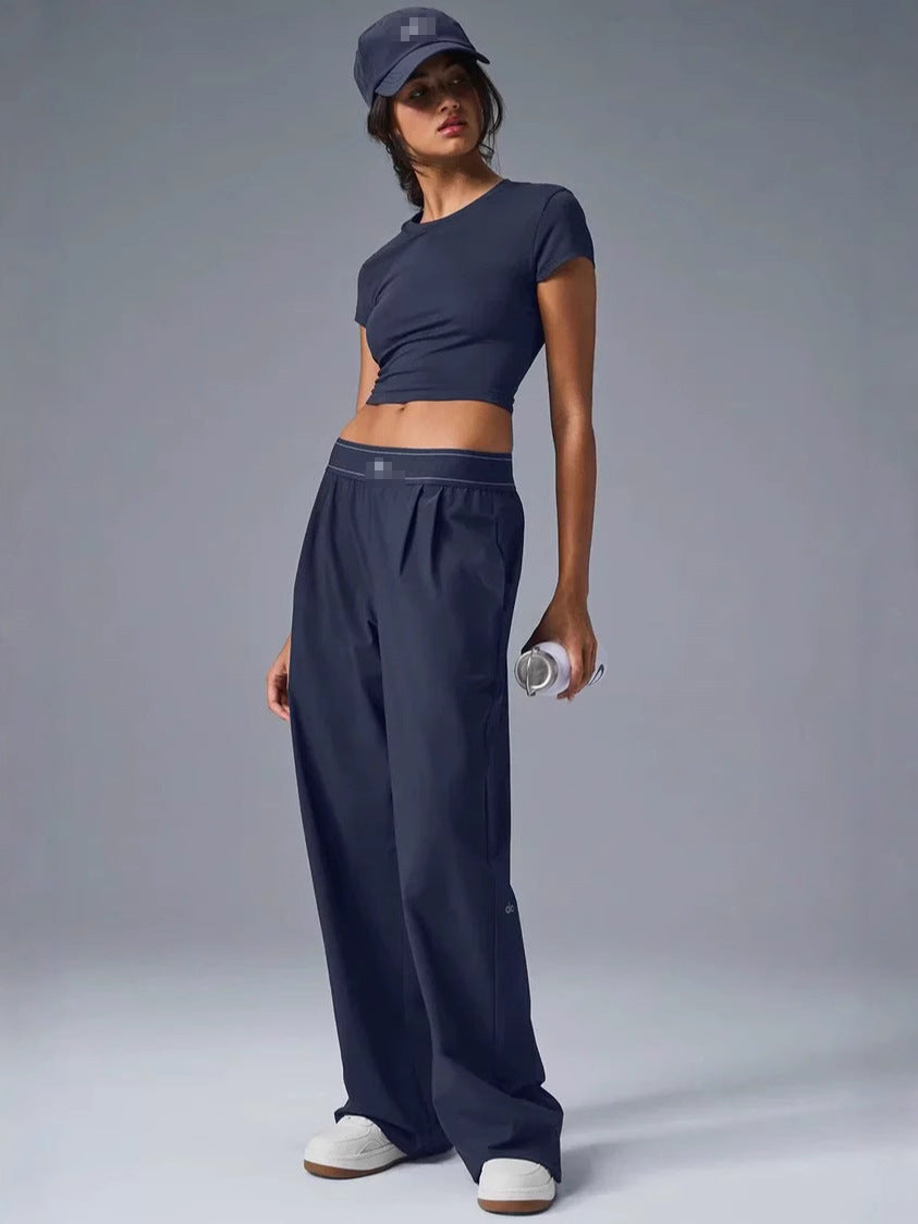 Casual Sporty Woven Wide-leg High-waisted Pants