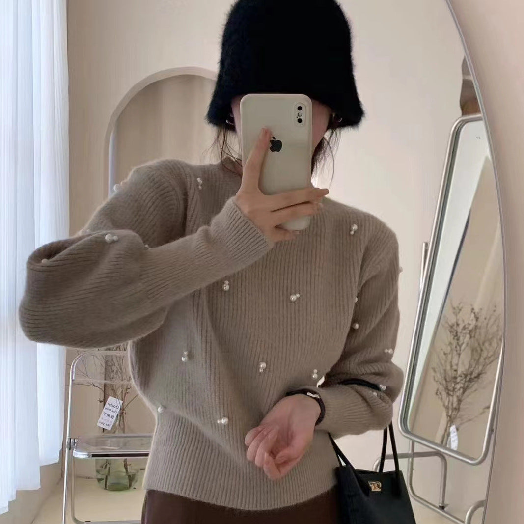 Round Neck Pullover Beaded Sweater