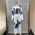 Womens Comfortable Form-Fitting Top Wide-Leg Printed Pants Set
