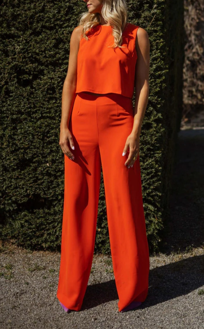 Solid-Color Sleeveless Tank Top And Casual Pants Set