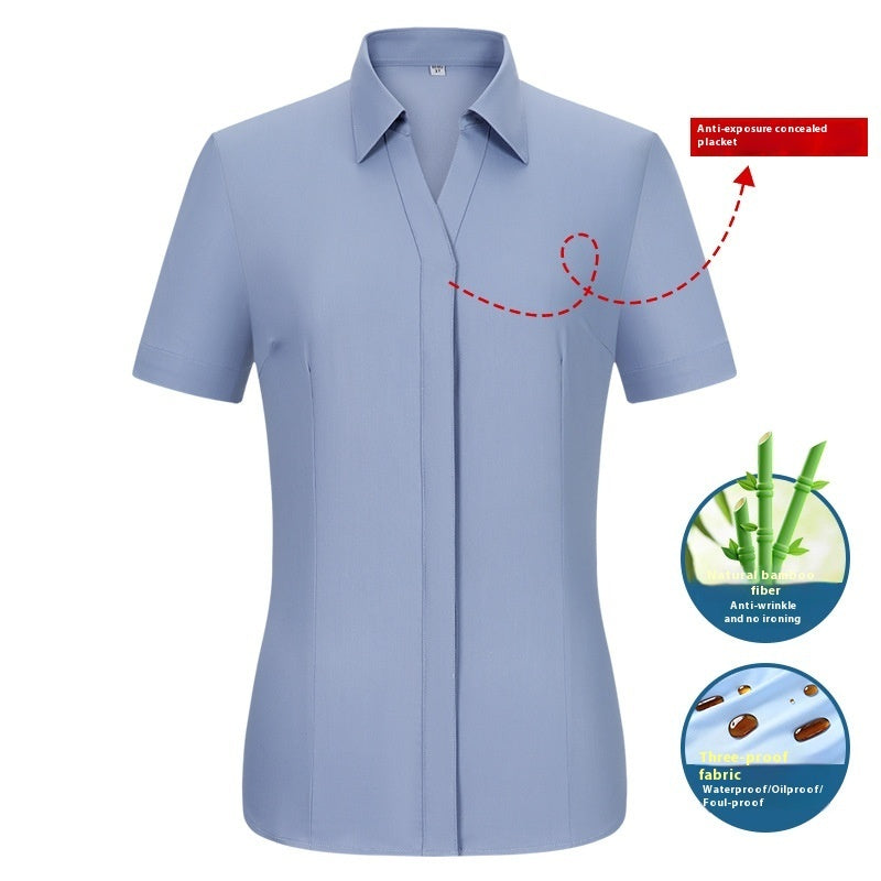 Ladies' Short Sleeved Waterproof, Oil Resistant And Stain Resistant Bamboo Fiber