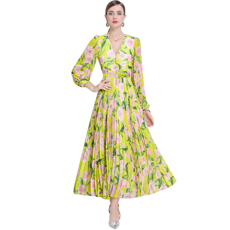 Autumn And Winter French Style Floral Slim-fitting Pleated Floral Skirt Women