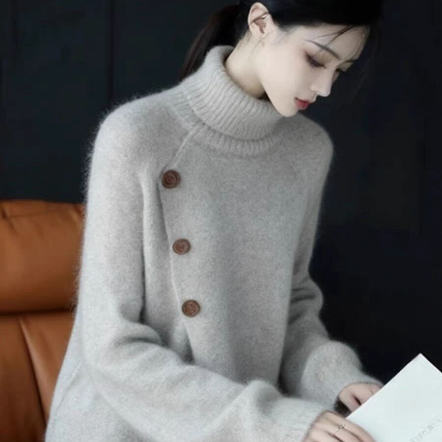 Stylish Elegant And Stunning Gray Turtleneck Long-sleeve Sweater