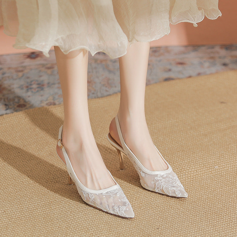Lace Hollow-out Mesh Pointed High Heels Sexy