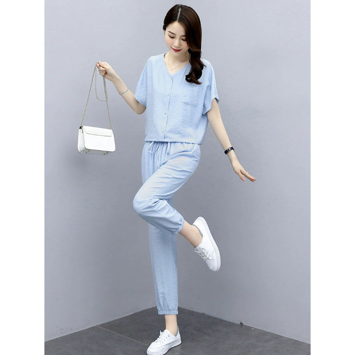Leisure Fashionable Stylish Fashionable And Reducing Age Noble Lady Sub-cotton And Linen Two-piece Suit